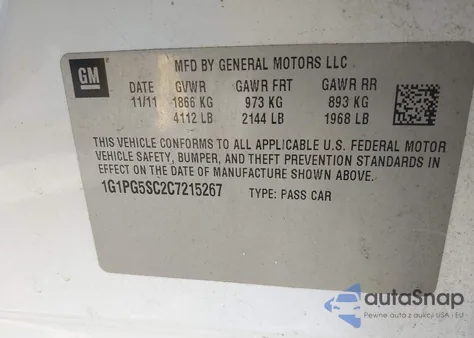 2012 Chevrolet Cruze 2Lt from USA, damaged, VIN 1G1PG5SC2C7215267